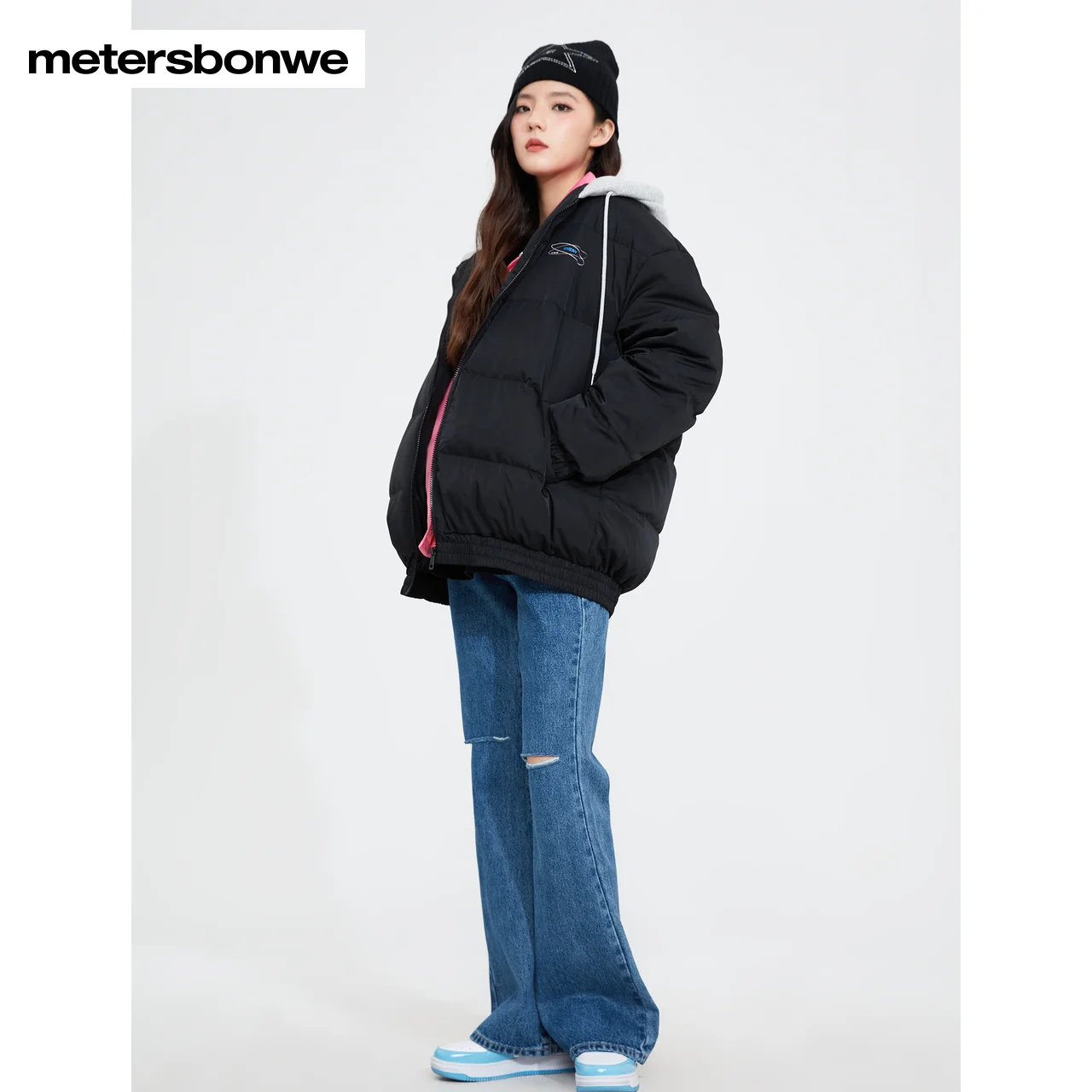 Metersbonwe Women's 22New Winter Women's Knit Hooded Down Coat 80%Duck Down Loose Short Thick Warm Wear Hot Sale Down Jackets