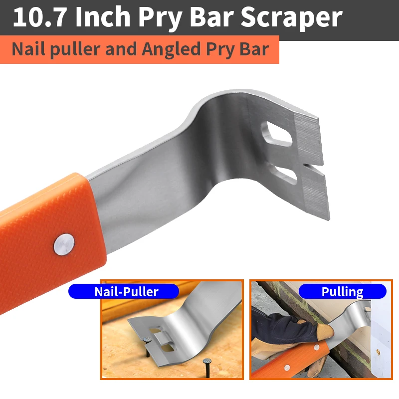 Pry Bar Stainless Steel Nut Crowbar with M4-M6 Hexagon Socket and Wrench Angle Head Nail Puller for prying lifting pulling