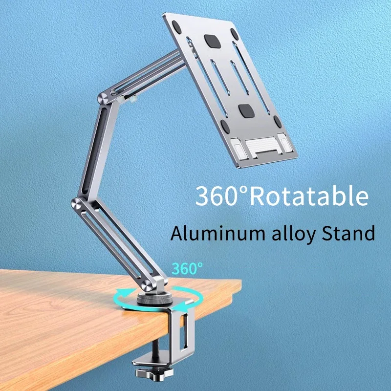 Eary Aluminum Clip Laptop Stand Mount For Desk With 360 Rotatable Long Arm Foldable Adjustable Compatible For Tablet Ipad Books