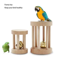 Natural Wood Pet Parrot Raw Wood Toy With Bell Squirrel Bird Hamster Branch Perches Chew Bite Toys Rings Funny Toy For Bird 1
