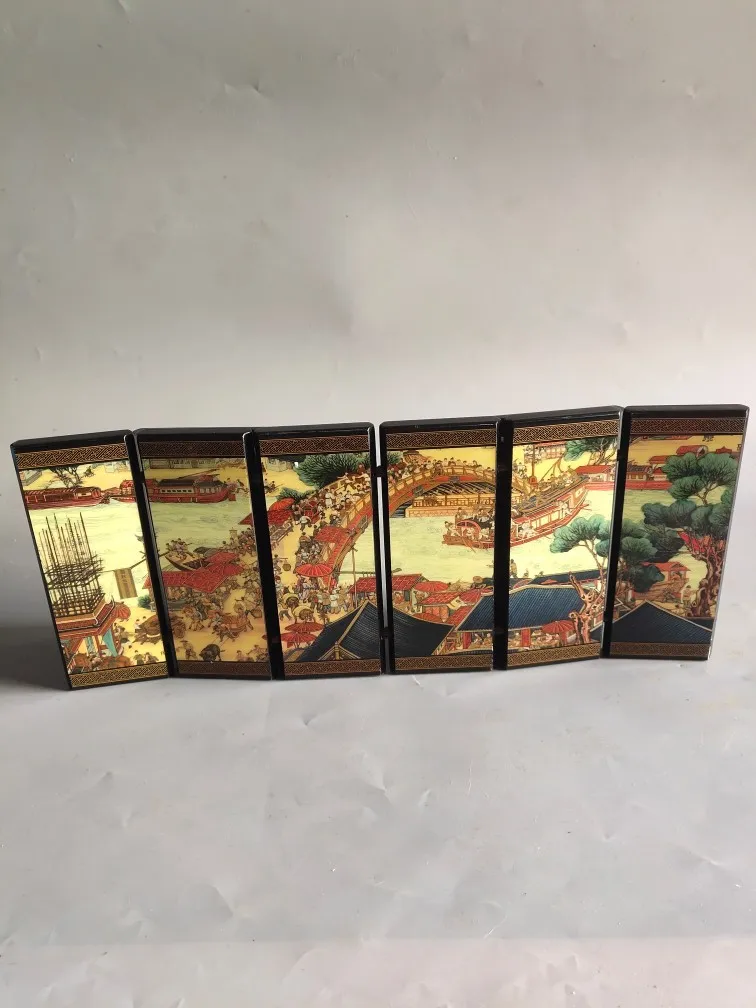 Китайский лак двойного назначения (рисунок Qingming Shanghe), держатель для экрана ручной работы, украшение для экрана дома и офиса
