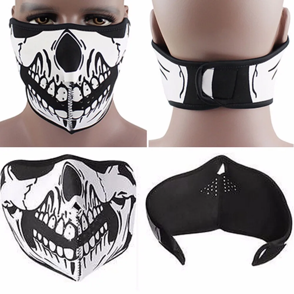 Neoprene Half Face Skull Mask Motorcycle Hunting Neck Warm Outdoor Military