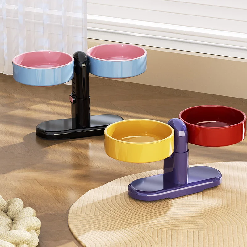 Pet supplies: Cat bowls/water bowls, dog bowls, tip-over resistant pet bowls, height adjustable. - 4