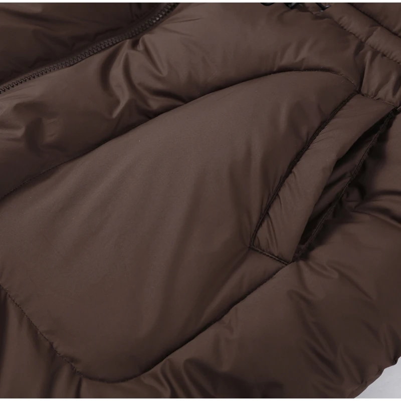 Übergroße Pufferjacke für Damen mit Hohem Kragen, Langen Ärmeln, Kordelzug an der Taille, Mehreren Taschen, Warmer Mantel, Wintermode 2025 – Detail 4