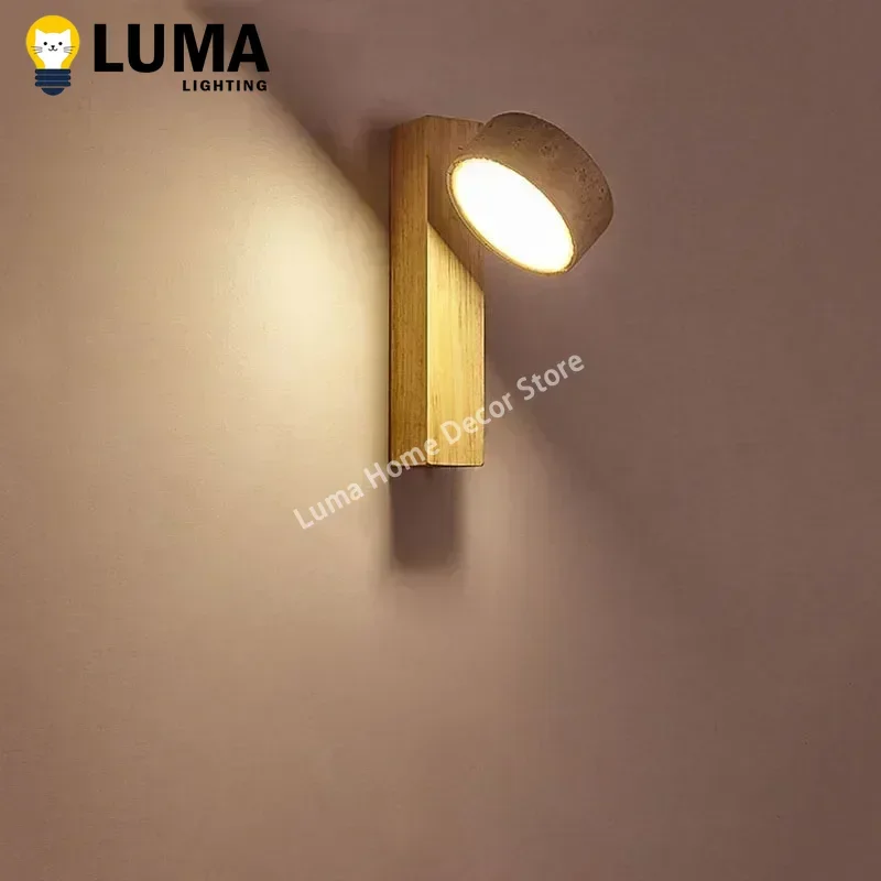 Luma Japanese Wabi Sabi Yellow Travertine Wall Lamp With Pull Chain Switch Rotable LED Wood Stone Lights for Bedside Apartment led light led wall lamp wall light