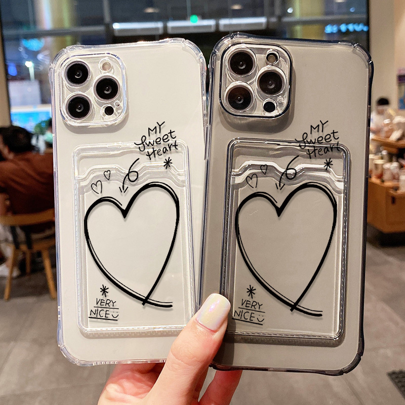 Wallet Card Holder Clear Soft Case For iPhone 15 16 14 13 12 11 Pro Max XS XR X 8 7 Plus SE 2022 Transparent Card Slots Cover