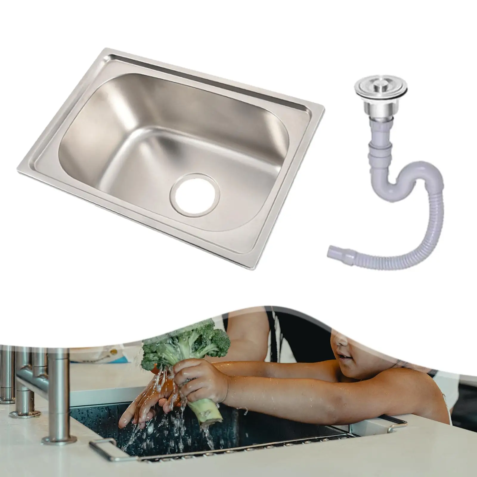 

Undermount Single Bowl Kitchen Sink Basin Easy to Clean Multifunctional Dishwashing Sink for Kitchen Apartment Restaurant RV