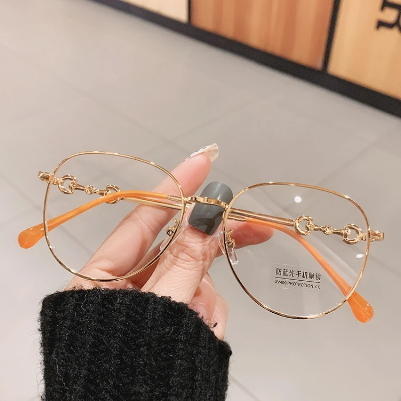 

Women's Flat Light Glasses Anti-Blu-ray Korean Version Tide Gold Glasses Frame Men's Plain Solid Color Glasses