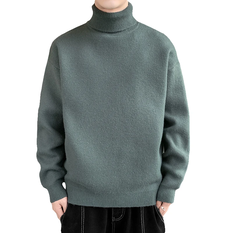 

Men Autumn Winter Solid Color Thick Knit Sweater Men Long Sleeve Turtleneck Pullover Male Warm High Neck Knitwear M-3XL
