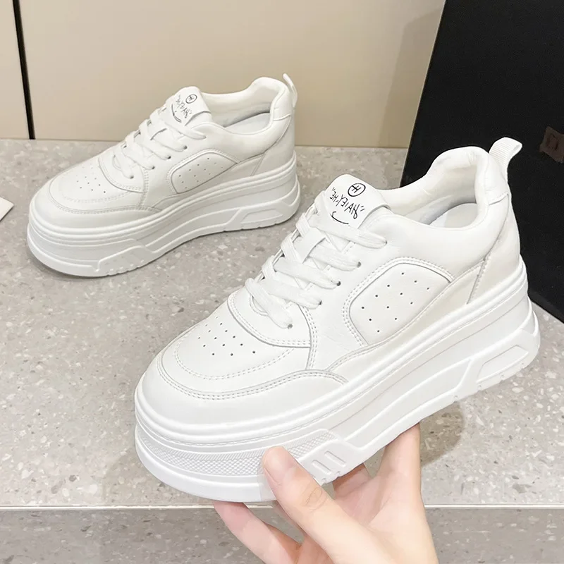 6.5cm Comfy Spring Flats Booties Autumn Women Shoes Synthetic Genuine Leather Plush Platform Wedge Chunky Sneakers 2