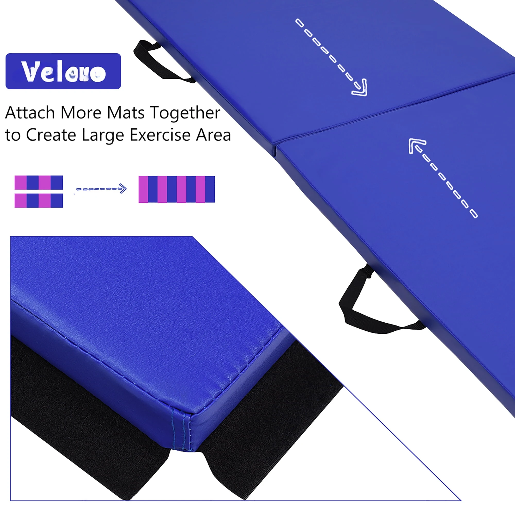 6'x2' Yoga Mat Folding Exercise Aerobics Stretch Gymnastic w/Handle Blue
