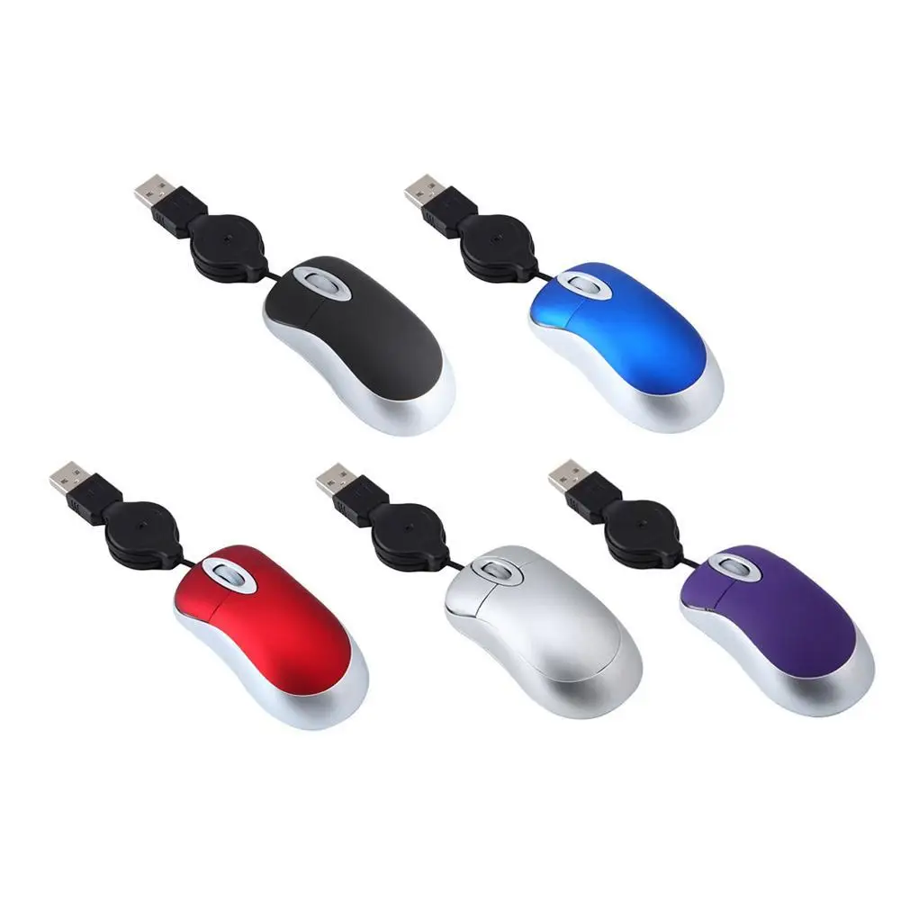Wired Mini Optical Mouse with Retractable Cable for Office Use