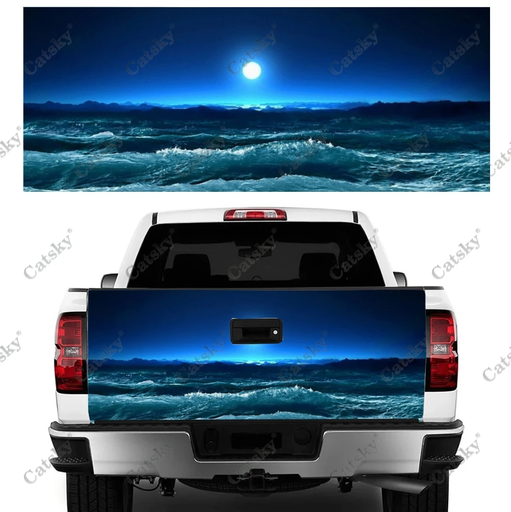 

Автомобильные аксессуары с принтом океанской Луны на заказ, защитная виниловая наклейка на багажник, наклейка на автомобильный капот, крышка двигателя для внедорожника, пикапа, грузовика
