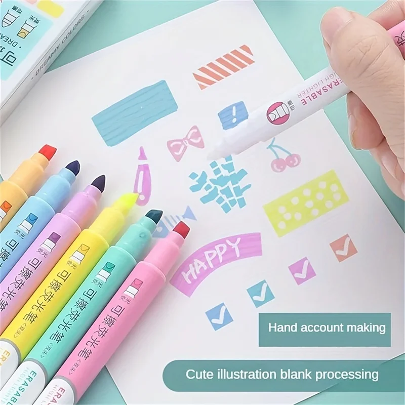Highlighter Marker Highlighter Pen Art Marker Marker Pen Creative Erasable Highlighters Pastel Markers Dual Tip Fluorescent Marker Pen 6pcs for Art Drawing Doodling Marking Supplies