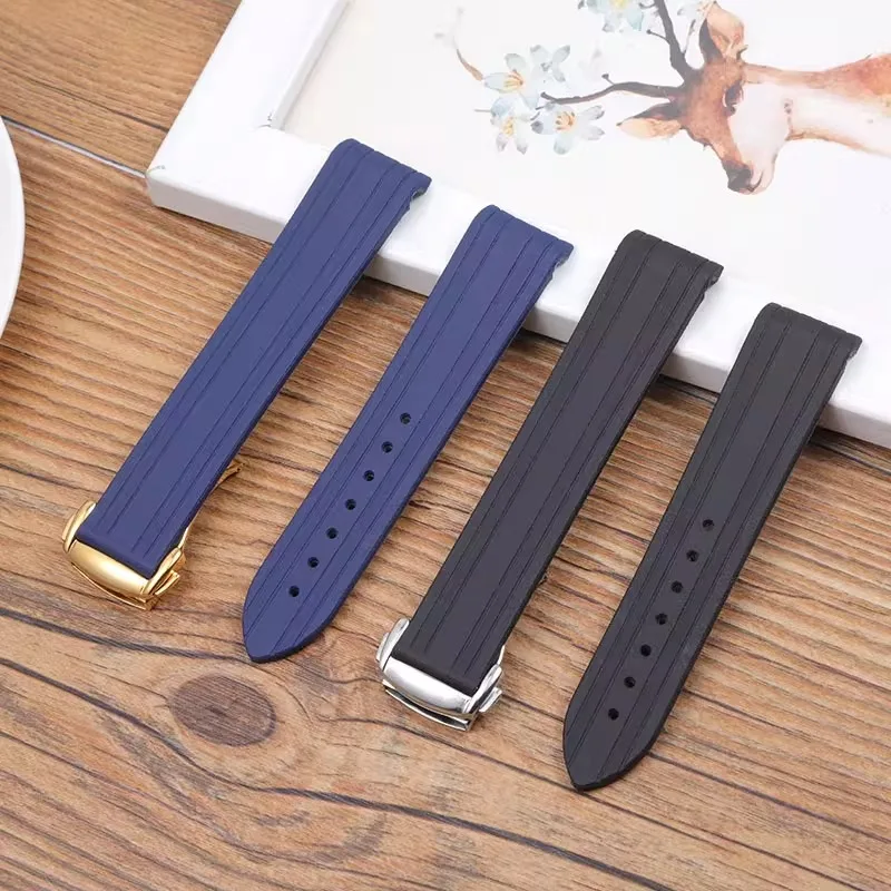 High-Quality Rubber Watch Strap with Folding Clasp and Curved End Design