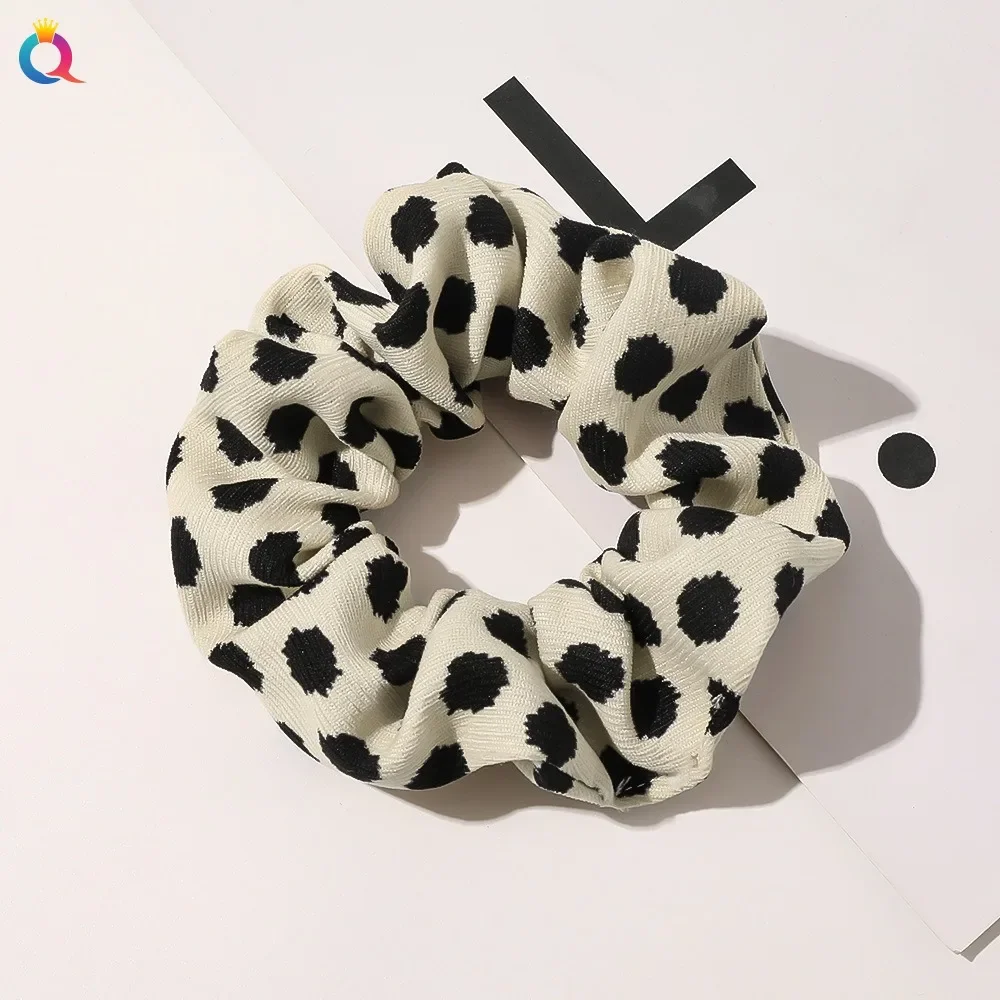 Vintage Leopard Hair Scrunchies Simple Elegant Hair Rope Black White Dots Ties Sweet Women Ponytail Accessories