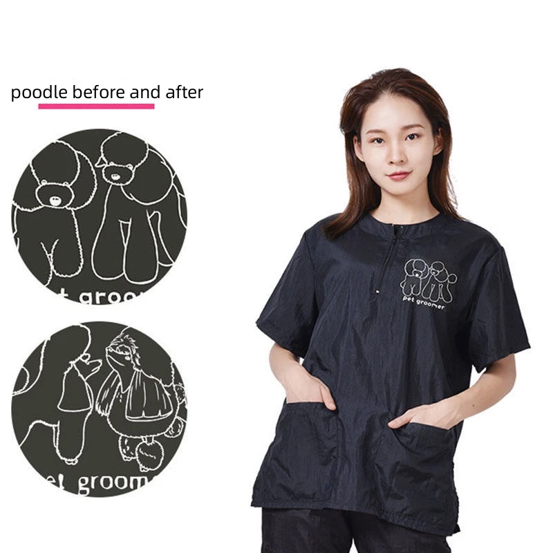 Pet Dog Grooming Work Clothes Pet Groomer Waterproof Uniforms Short Sleeved Apron Anti Hair Smock Pet Hospital Gown Pants Y0516 2