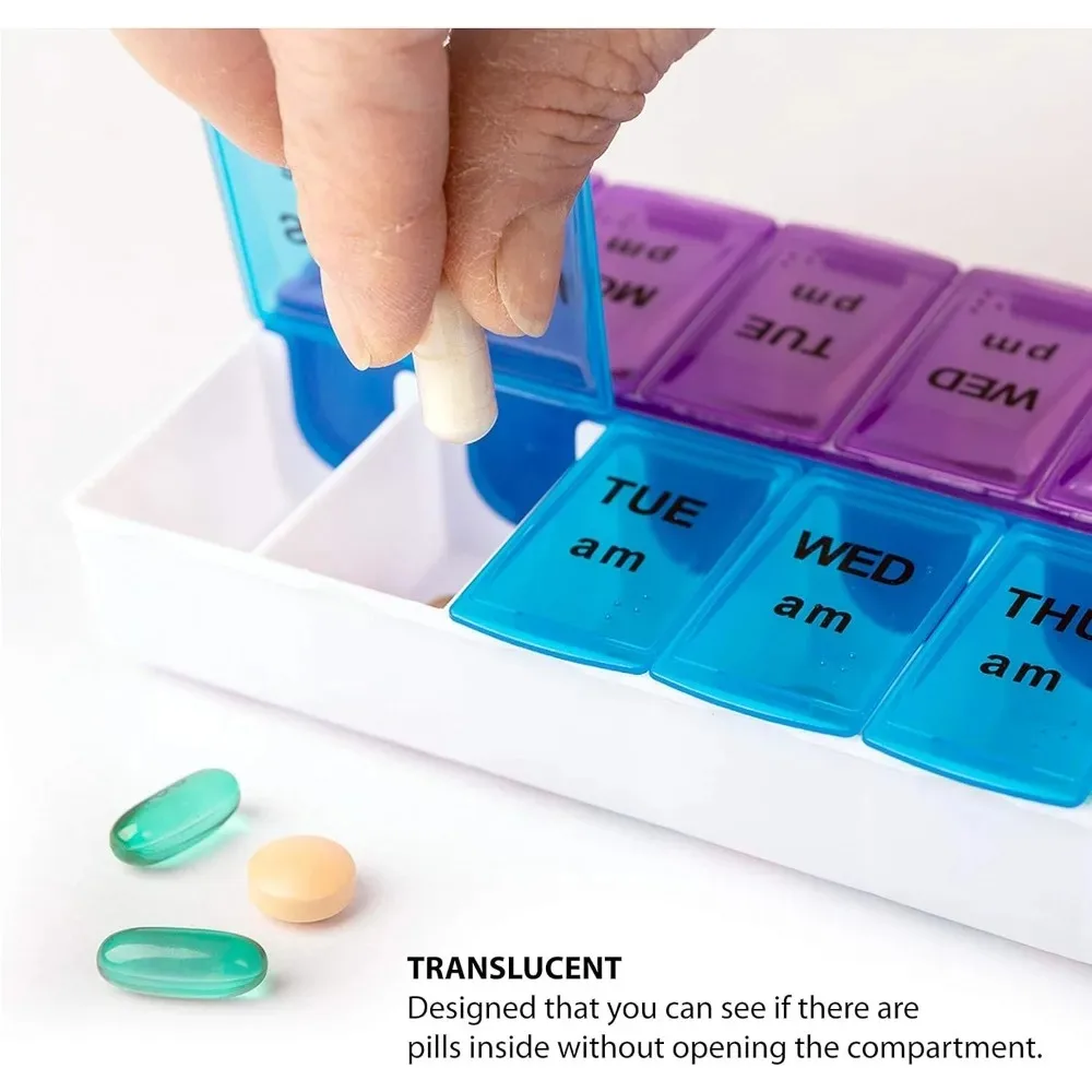 Premium Weekly Twice-Daily Pill Organizer - Easy Open, BPA-Free Travel Case for Vitamins and Medications