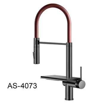  ก๊อกน้ําห้องครัวสแตนเลส ASRAS 304 - ก๊อกน้ําน้ําตกสีดํา สเปรย์ดึงออก และเคลือบนาโน 1