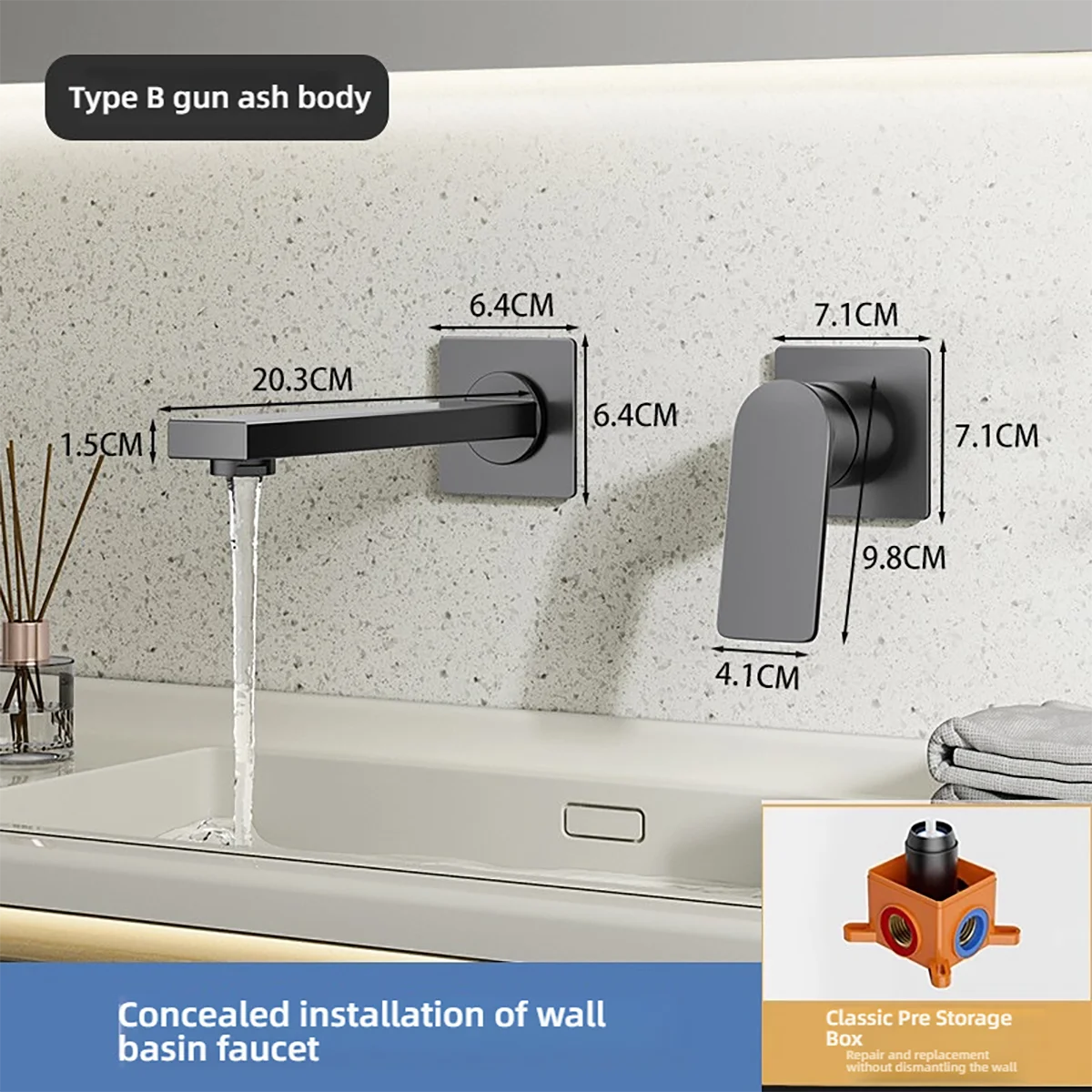 Bathroom wall mounted faucet, hot and cold wall mounted faucet, bathroom wall mounted cannon copper faucet, concealed faucet