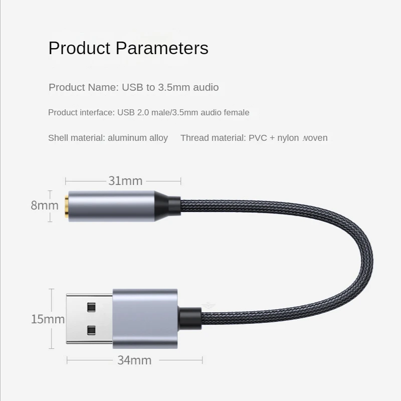 Sound Card Audio Interface US03 USB Sound Card USB To 3.5mm Audio Earphone Adapter External Sound Card 7.1 Audio For Mic Headphone Computer PC