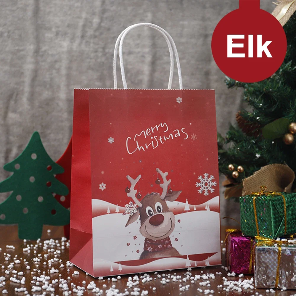 thumbnail image 1 of Bolsas de papel kraft para Navidad 2024, bonitas cajas de regalo de Papá Noel para fiestas navideñas, bolsas de embalaje para galletas y dulces para niños con asa, 1 of 5