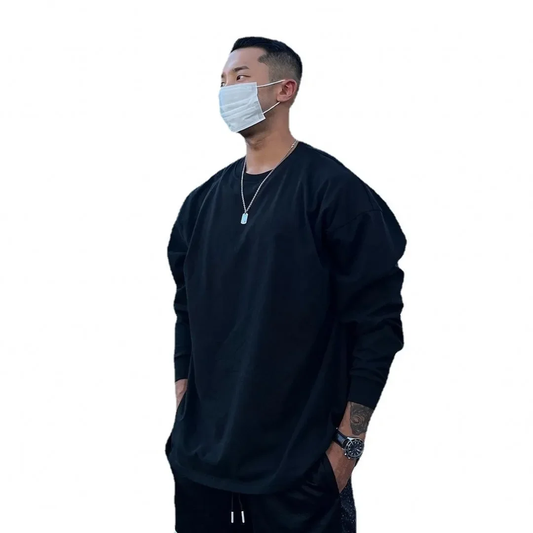 Trendy Loose-fit Men's Muscle Training T-shirt Long Sleeve Sweatshirt Casual Fitness Wear Lightweight For Sports