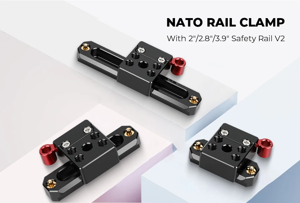 Quick Release NATO Rail Clamp with 2/2.8/3.9inch Safety Rail For Camera Cage Rig