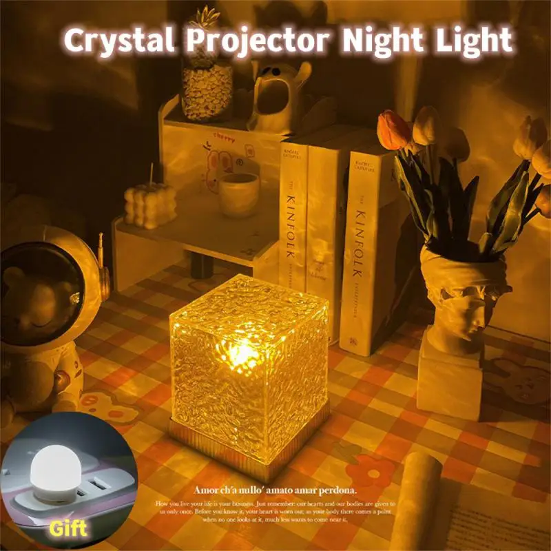 

Crystal Lamp Water Ripple Projector Night Light Decoration Home Houses Bedroom Aesthetic Atmosphere Holiday Gift Sunset Lights