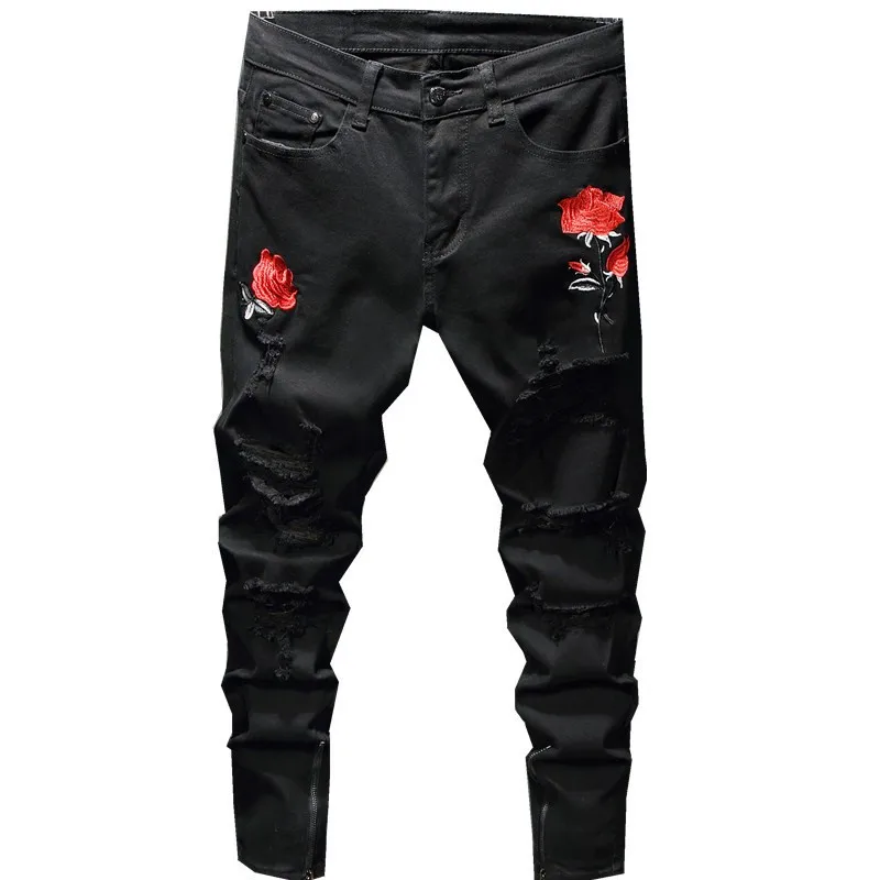 

Men's fashion jeans streetwear calca rock motorcycle Embroidery mens slim jeans