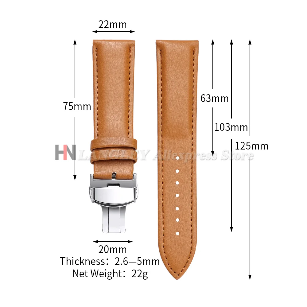 Elegant Leather Watch Strap with Butterfly Clasp and Wooden Box Packaging