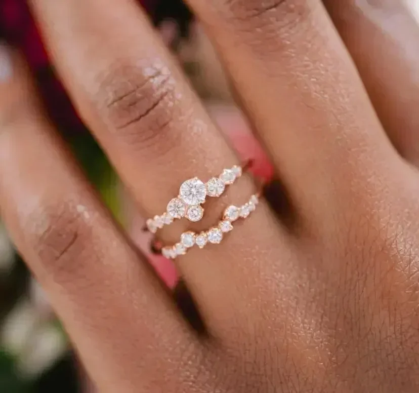 2-piece Ring Set Collection European and American Zircon Engagement Set for Ladies Wedding Party Jewelry Accessories