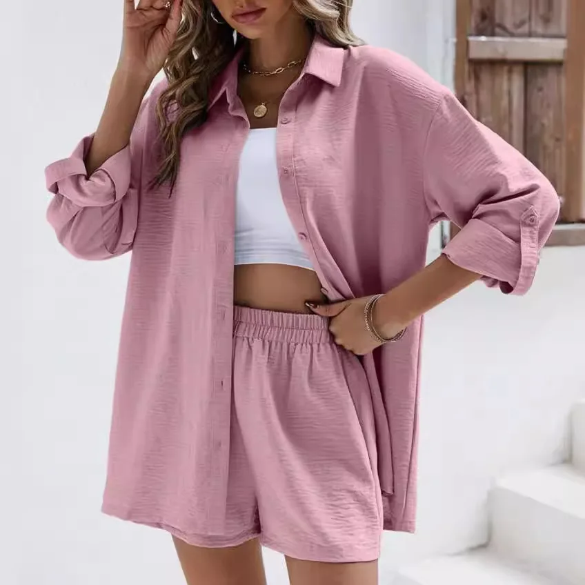Solid Color Casual Loose Short Pants Sets For Women 2025 Elegant Summer Women's Two Pieces Suit Full Set Female Outfit Clothes - Image 3