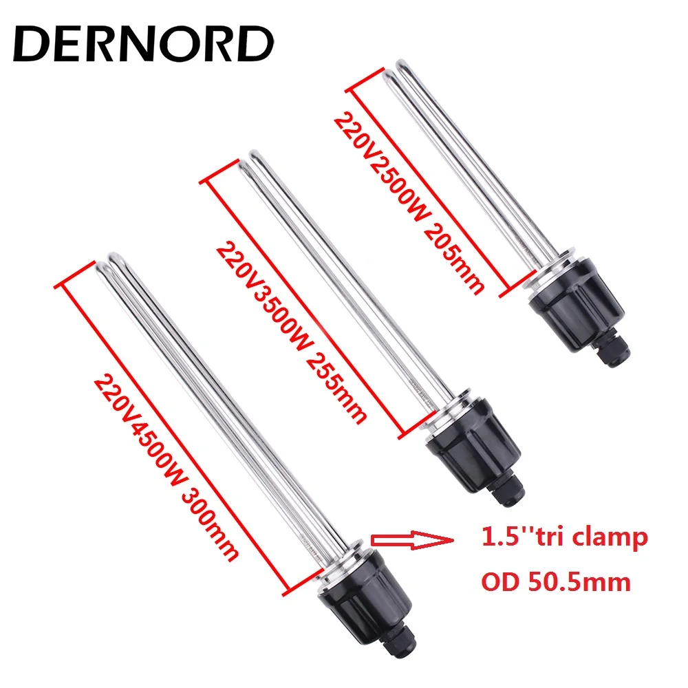 DERNORD 1.5 Inches Immersion Tri Clamp Tubular Heating Element 220V 2500w/3500w/4500w Brew Resistance Heater Water water heating rod,electric water heater device,cartridge heaters