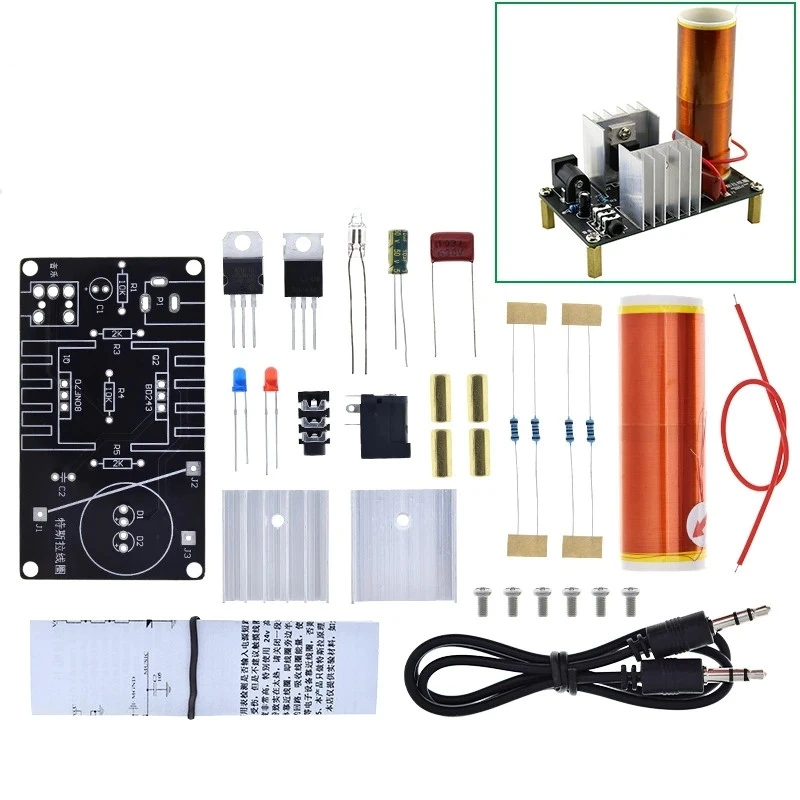 블랙 보드 테슬라 코일 키트, 공기 대 공기 아크 변속기, DIY 부품 전자 생산 키트, 공기 대 공기 조명용