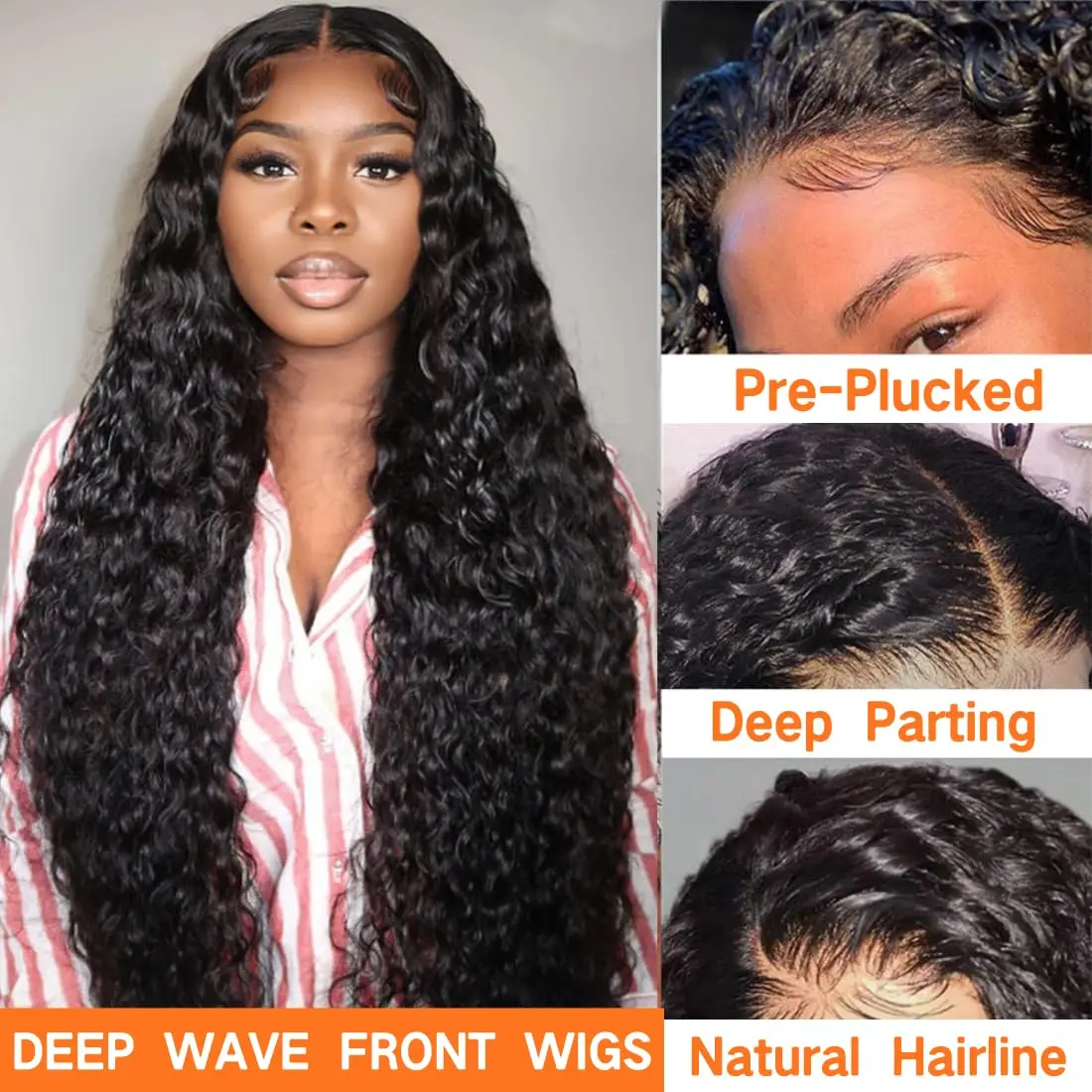 13x6 Deep Wave Lace Front Wigs Human Hair 200% Density 26 Inch HD Lace Deep Wave Frontal Wigs Pre Plucked with Baby Hair