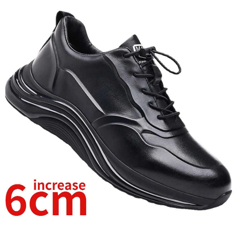 

Casual Sneakers for Men Genuine Leather Increased 6cm Sports Dad's Shoes Height Increased Shoes Tides Thick Soles Elevated Shoes