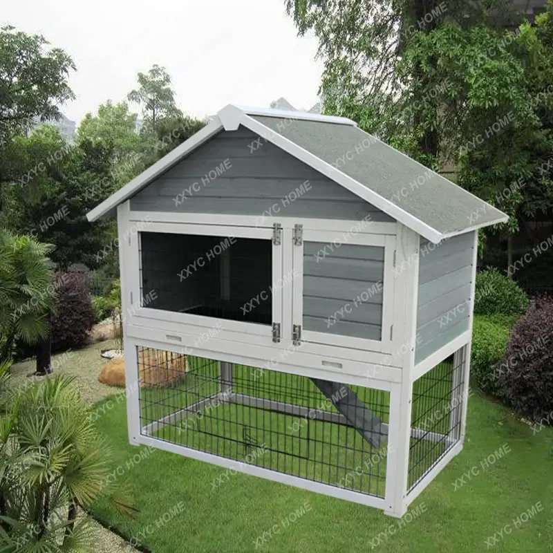 Outdoor Double-Layer Rabbit Nest Large Rabbit House Rainproof and Sun Protection Villa Outdoor Cat Cage Cat Nest Cattery