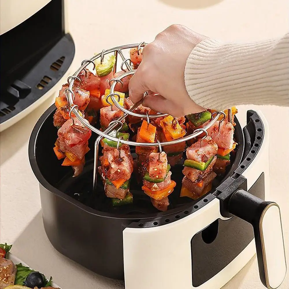Steel Grilling Rack Air Fryer Grill Rack Round BBQ Grill Home Oven Kitchen Skewers Foldable Design L7Q3