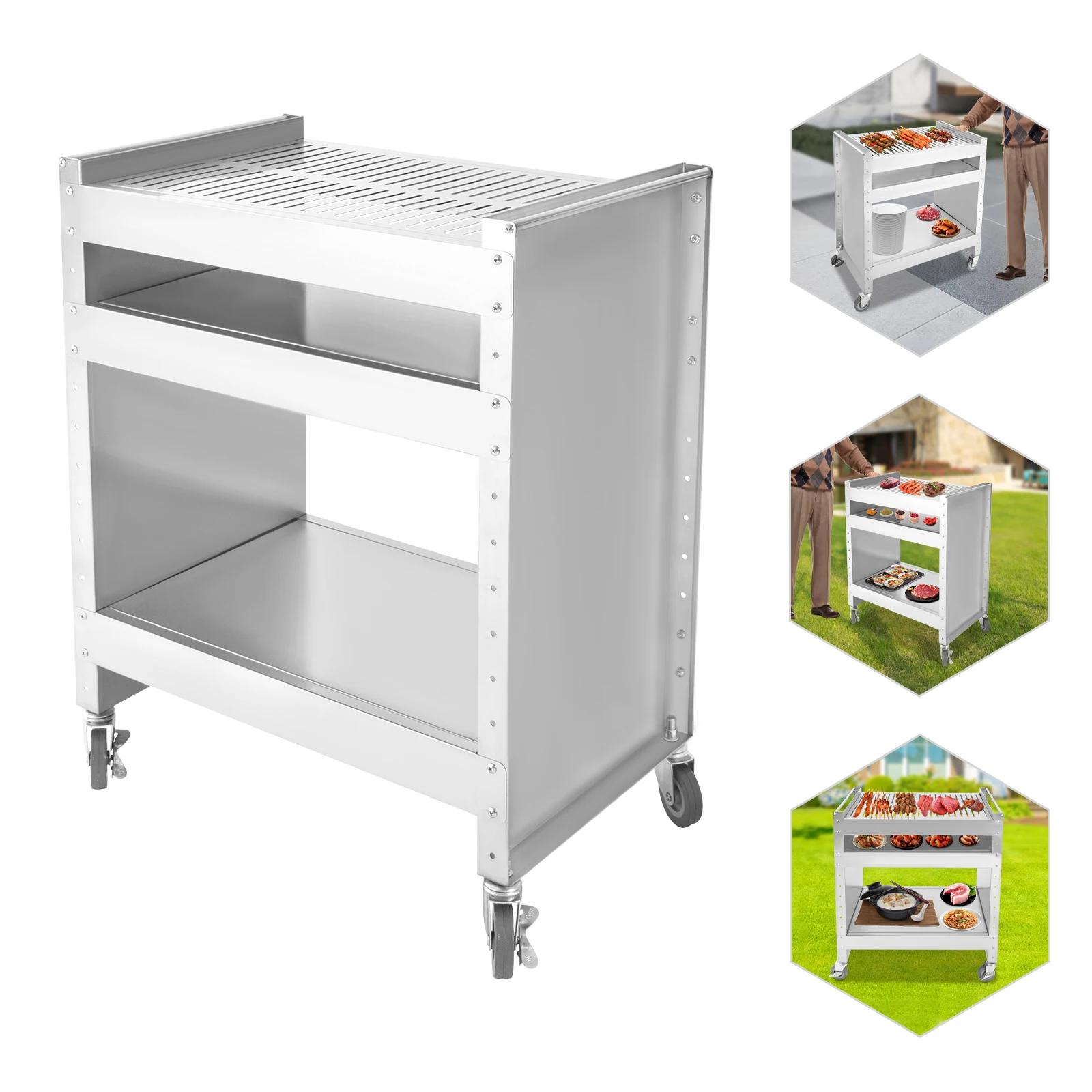 Stainless Steel Grill Cart, Mobile Barbecue Trolley, Picnic Cart For Barbecue 59*40.5*82cm