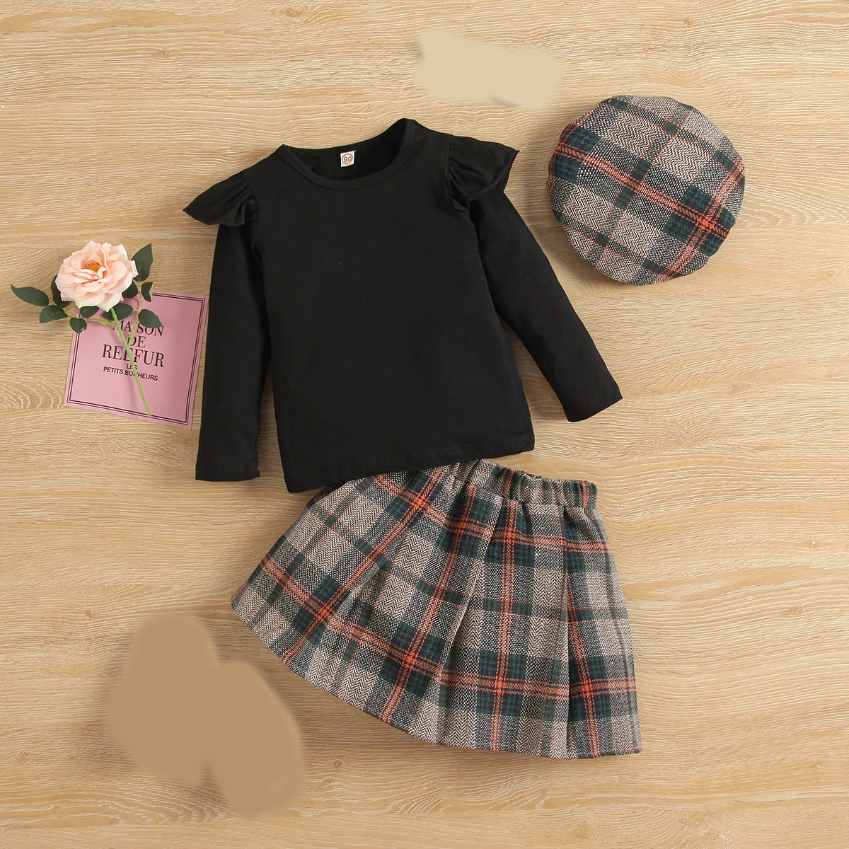 

Baby Girl Clothes Fall Suit For Girls 2023 New Girls Knit Bottom Pullover Plaid Skirt With Hat 3Pcs Kids Clothes Girls 2-6 Years