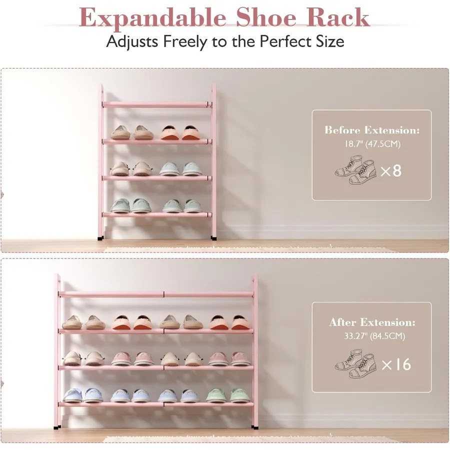 4Tier Expandable Shoe Rack for Closet 1833 Adjustable Shoe Rack for Small Space Small Shoe Organizer for Front Door Sturdy Meta