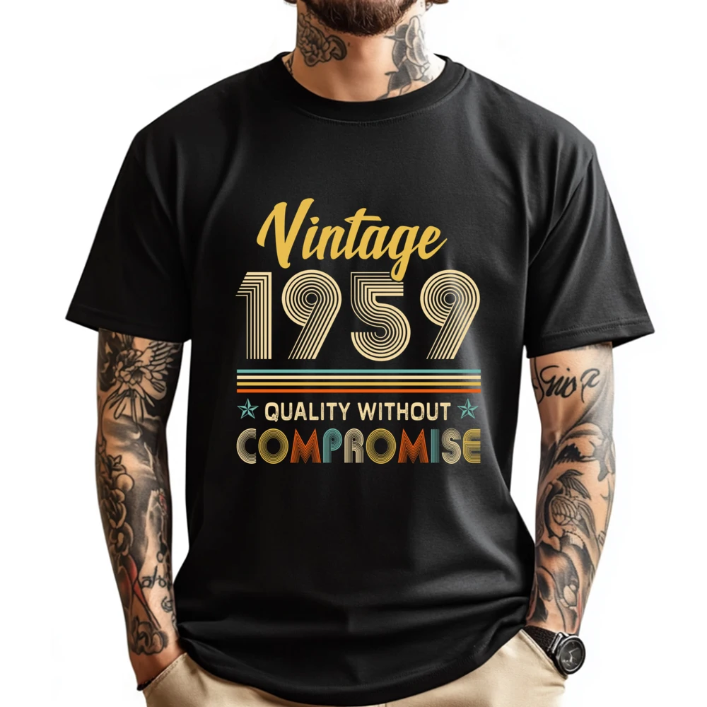 Vintage 1959 Birthday Legend Since T Shirts Girlfriend Slogan Christmas Tees Short Sleeve Funny Tee Shirt Crewneck 100% Cotton Vintage 1959 Birthday Legend Since 1959 _A3591