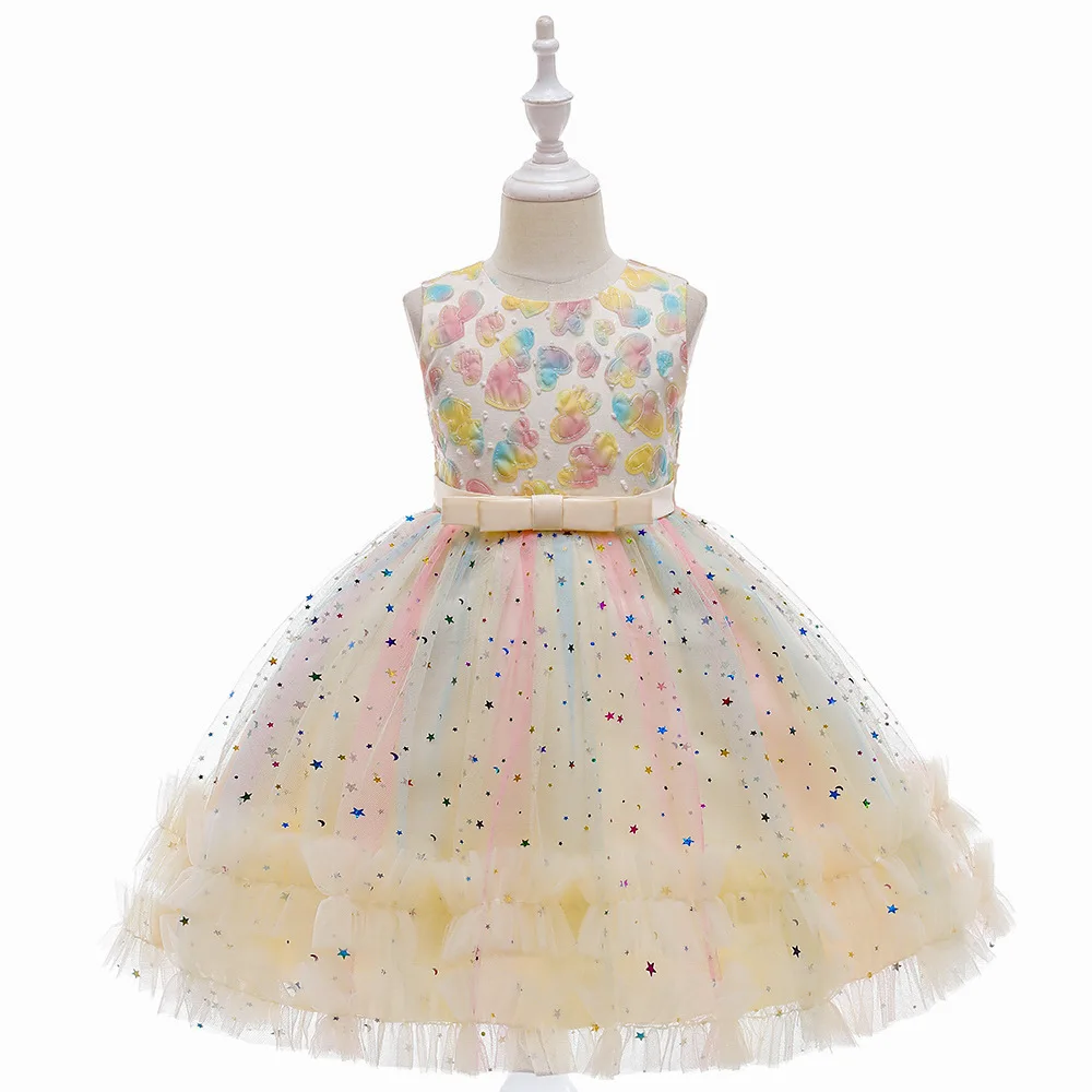 Children Baby Girl Dress Star Sequined Princess Dress Gauze Embroidered Fluffy Girls Party Dresses