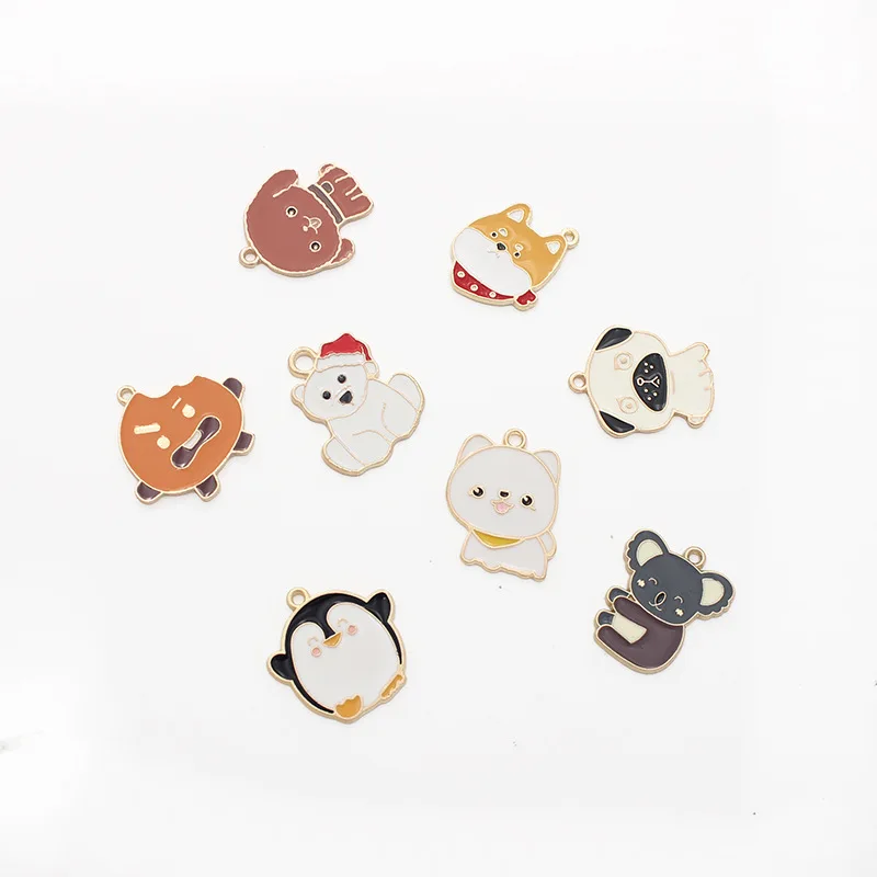 

10pcs/Lot Mix Lovely dog bear penguin Charms Animal Enamel Pendant Fit Necklace Jewelry Making Handcrafted Accessories