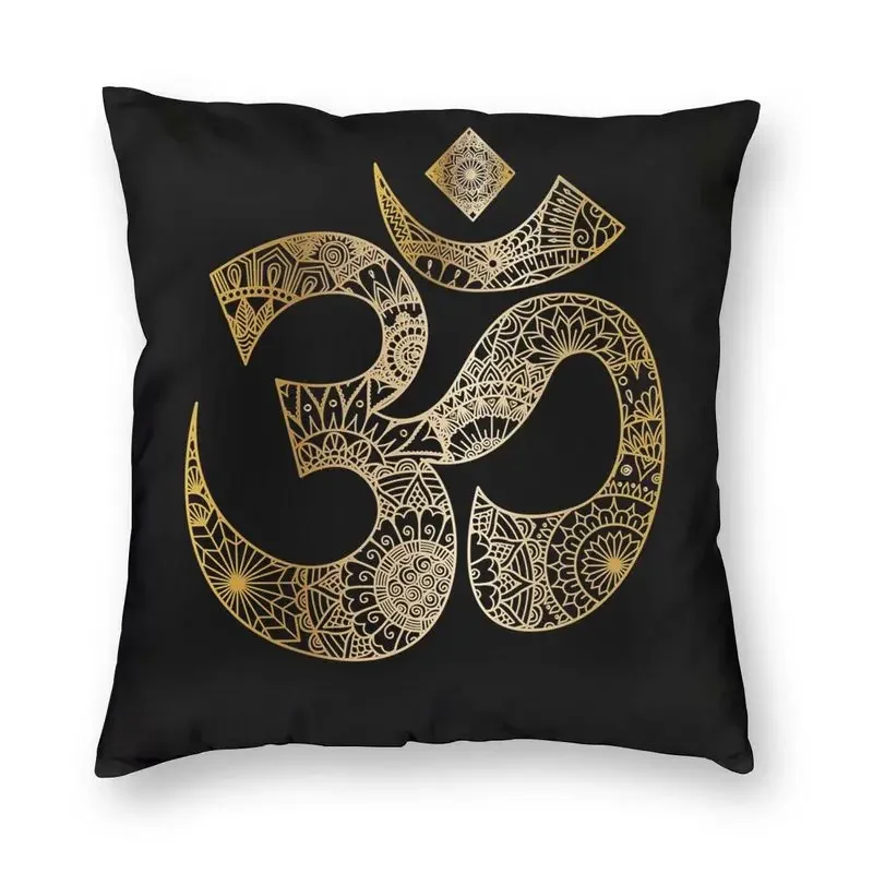 

Golden Ohm Symbol Square Throw Pillow Case Decoration 3D Double Side Printed Yoga Meditation Buddhism Om Cushion Cover for Sofa