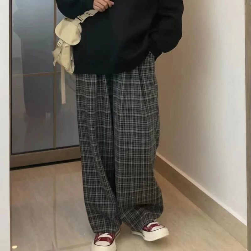 

Vintage Plaid Wide Leg Pants Women High Waist Y2k Streetwear Korean Fashion Loose Casual Casual Trousers Aesthetic Hosen