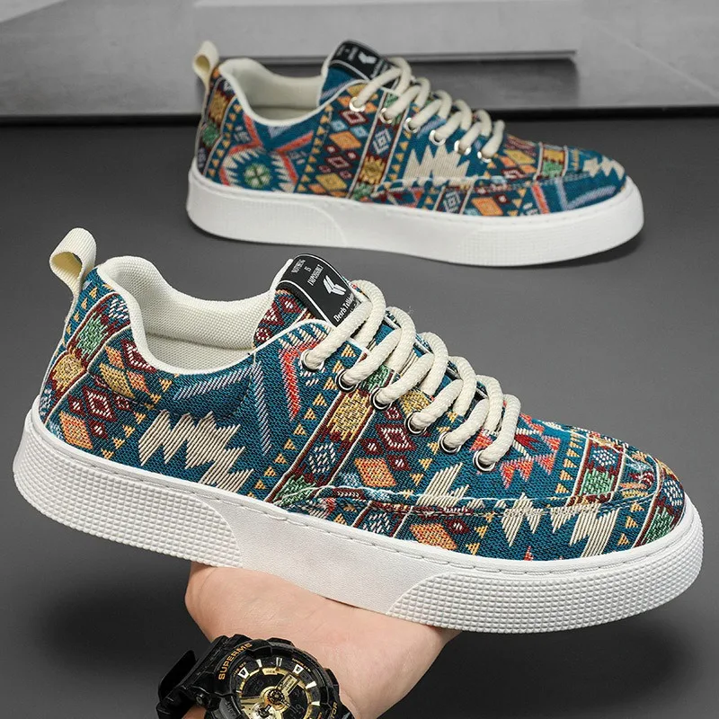 Men's Spring Fashion Lace Up Casual Shoes Mixed Colors Versatile Comfortable Canvas Lightweight Sneakers