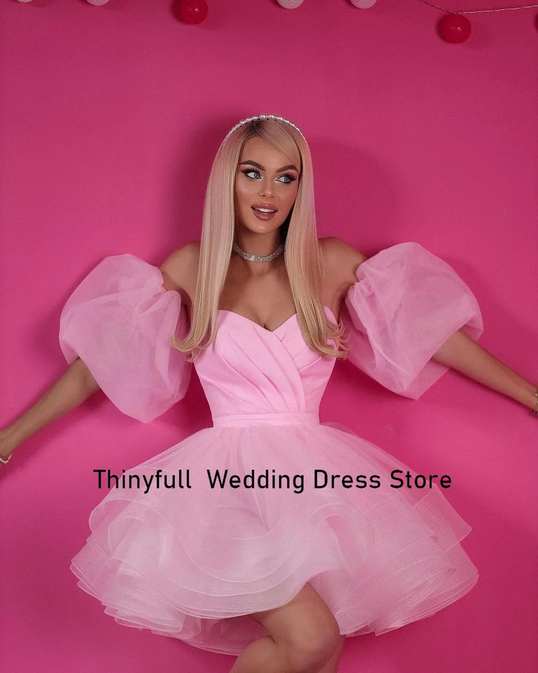 Thinyfull-Robe Trapèze en Organza à Manches Bouffantes pour Femme, Tenue de Bal pour Occasions Formelles, Patients, Soirée