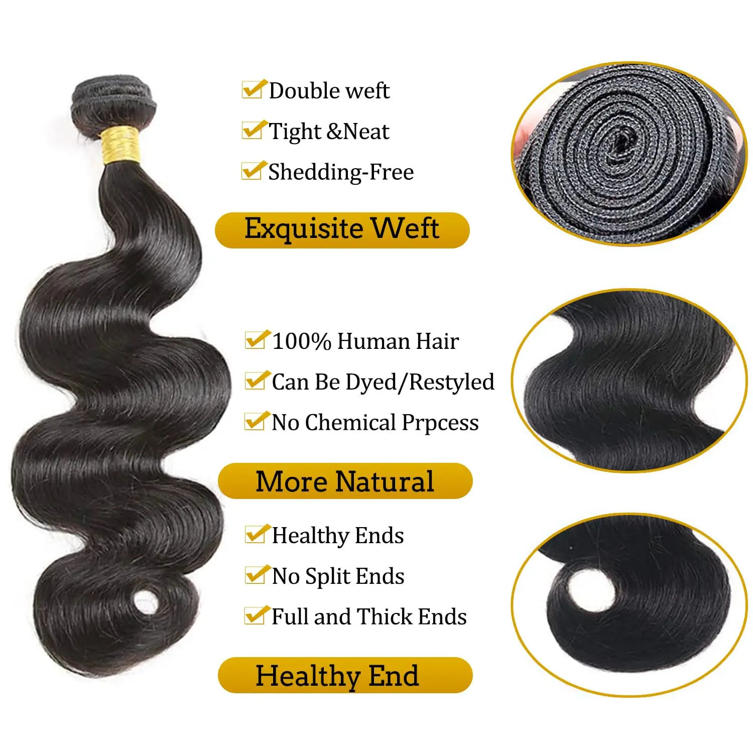 14A Extension di Capelli Umani Brasiliani Ondulati (Body Wave) 20 22 24 Pollici, 100% Veri Capelli Umani Vergini Grezzi, 3 Fasci di Capelli Umani Ondulati - immagine 2
